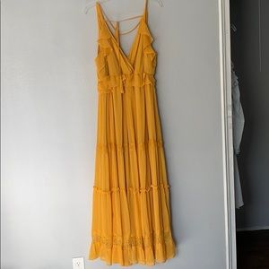 Yellow ruffle and lace maxi dress